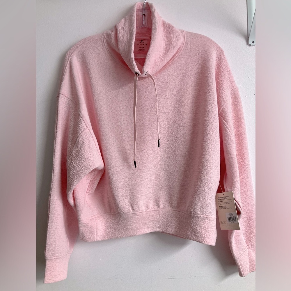 Danskin Women’s Jacquard Funnel Neck Pullover, XS, Pink, “Ballerina”, NWT